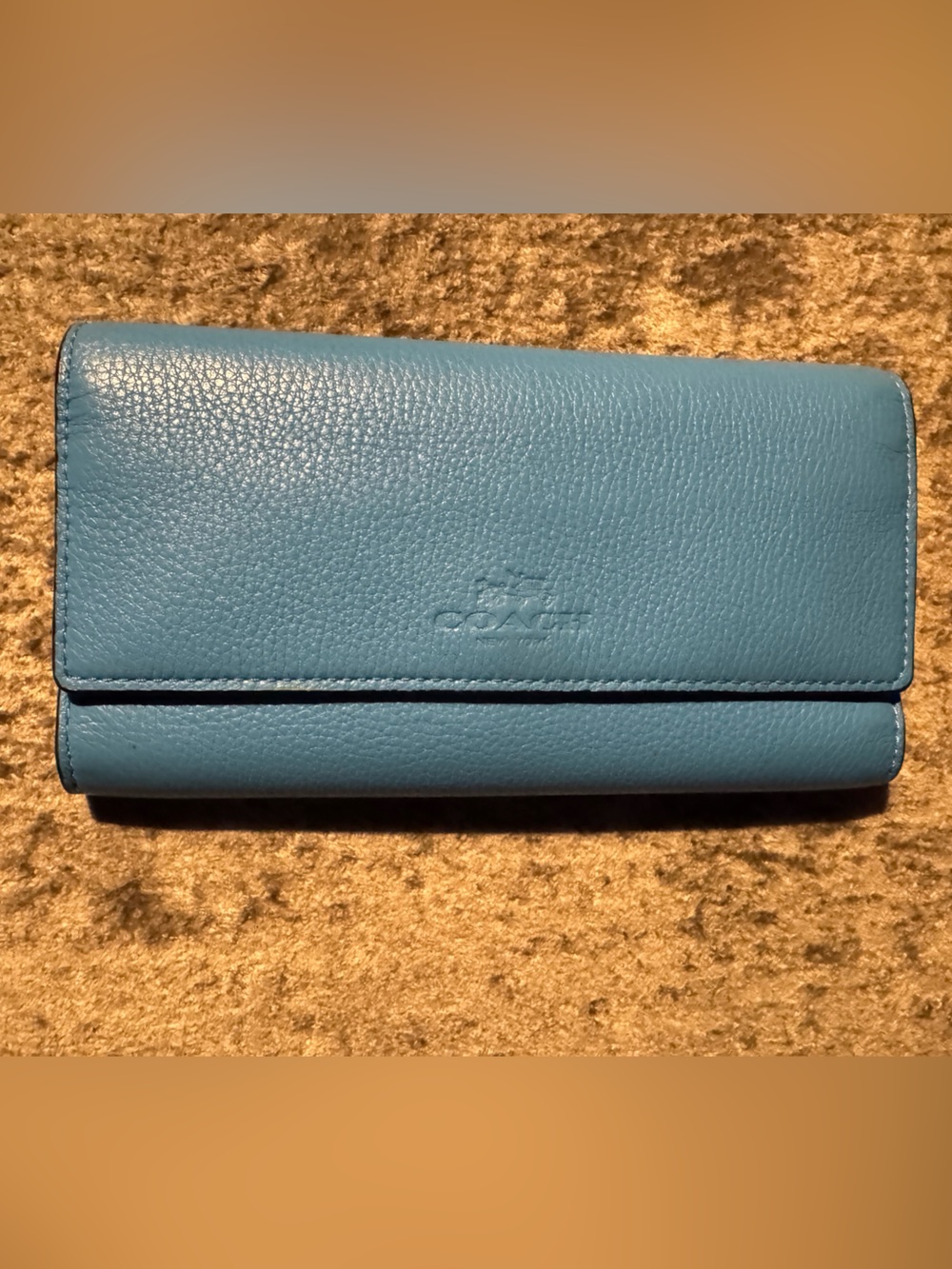 Coach Pebbled Leather Continental Wallet in Teal